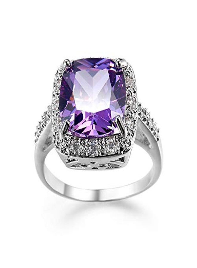 JerMrasra Birthstone Rings for Women White Gold Amethyst Cocktail Rings Purple CZ Engagement Ring Princess Cut Square Cubic Zirconia 925 Sterling Silver Shiny Full Diamond Ring for Women（6） - Image 1